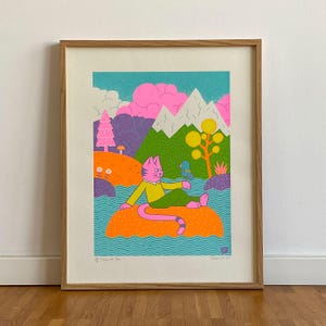 Island Cat – Limited Edition Silkscreen Print – bright neon colors (40x50cm)