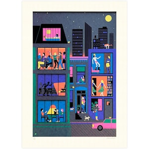 Friday Night – Limitierter Siebdruck – leuchtende Farben – lebhafte Illustration (50 x 70 cm)