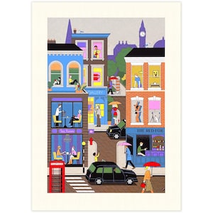 London Tea Time – Serigrafía de edición limitada – colores brillantes – ilustración animada (50 x 70 cm)