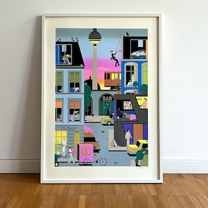 ベルリンの夜明け スクリーンプリント – 限定版、サイン入りイラスト (50 x 70 cm)