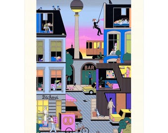 Berlin at Dawn-zeefdruk – Limited Edition, gesigneerde illustratie (50 x 70 cm)