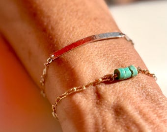 Gehämmerte gebogene Bar Stecker 14k Gold gefüllt oder Sterling Silber Link Bar Stecker für Armband permanente Schmuck Komponenten handgefertigt