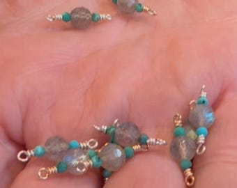 Wire Wrapped Turquoise & Labradorite Connector 14K Gold Filled or Sterling Silver, Permanent Jewelry Supplies Handmade Gemstone Link