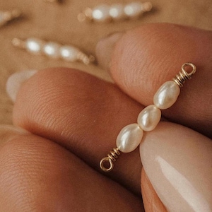3 Pearl Wire Wrapped Connector 14k Gold Filled Or Sterling Silver Freshwater Rice Pearl Connectors Permanent Jewelry Charm Handmade
