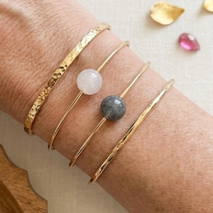Brazalete chapado en oro de 14k con cuentas de cuarzo ahumado y cuarzo transparente, plata de ley 935, delicado brazalete dorado, apilable, permanente para la fabricación de joyas.