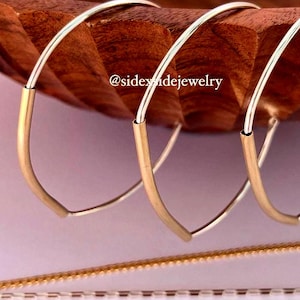 Mixed Metal Cuff Bracelet 14k Gold Filled & Sterling Silver Permanent Jewelry, Stacking Bangle Bracelet, Bar Cuff Bangle, Gift For Her