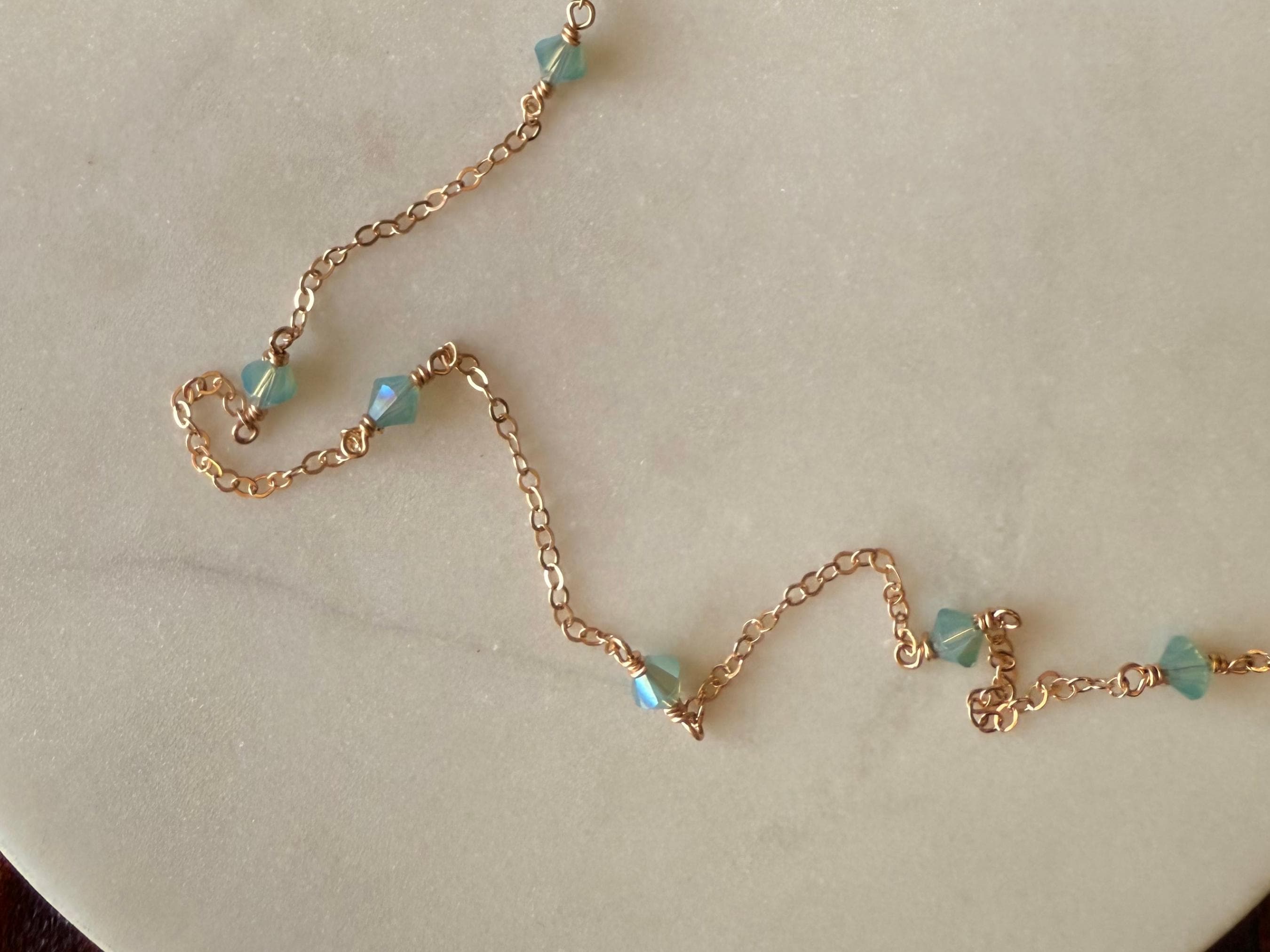 14Kゴールドフィルドサテライトチェーン 4mm 繊細なスワロフスキー 