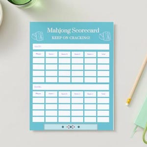 Blue Mahjong Score Card – Printable Game Tracker for Mahjong Players