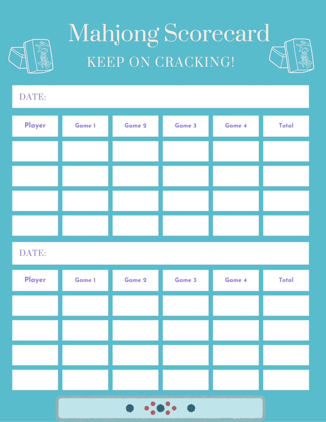 Mahjong Score Card.pdf Blue Mahjong Score Card – Printable Game Tracker for Mahjong Players - Etsy