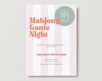 Editable Mahjong Game Night Invitation | Printable Party Invite Template | Canva Instant Download