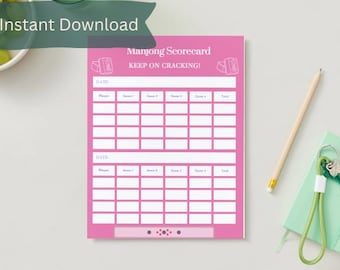 Mahjong Scorecard Printable: Pink Edition, 4-Player Game Night (Digital Download)