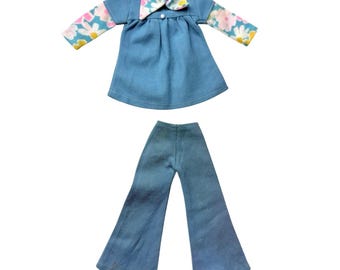 Vintage Mod Era Clone Barbie Clothes Bell Bottoms & Wrap Top w/Belt Shillman {pre-owned}