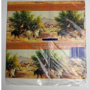 Carta da regalo vintage da cowboy sigillata NOS 4 fogli Cavalli "Per un ragazzo speciale" Raro Western NUOVO SIGILLATO {usato}