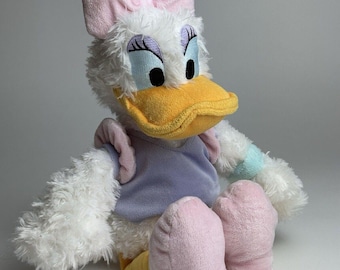 Vintage Cute Disney Parks DAISY DUCK 14&quot; Stuffed Plush Doll Stuffed Animal Toy Pastel -embroidered eyes {pre-owned}
