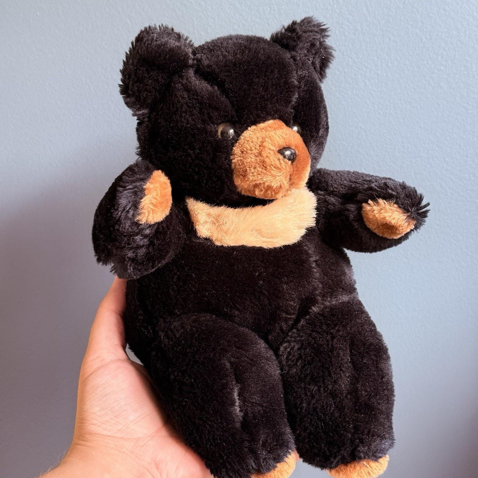 Oso de peluche negro vintage raro de 28 cm, juguete de peluche