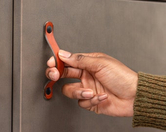 Leather Handle - The "Flanders" - 3 Sizes - Handcrafted Leather Drawer Pulls and Cabinet Knobs