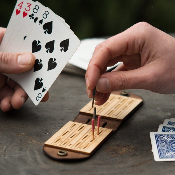 Travel Cribbage Board - Monograms Available - Personalized Leather Cribbage Board - Travel Game, Travel Gift