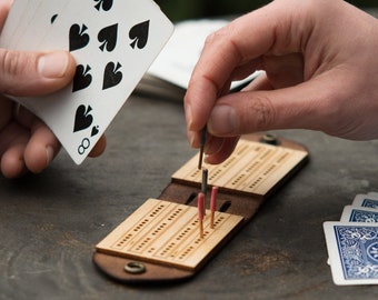 Travel Cribbage Board - Monograms Available - Personalized Leather Cribbage Board - Travel Game, Travel Gift