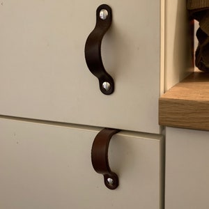 Leather Handle The Flanders 3 Sizes Handcrafted Leather Drawer Pulls and Cabinet Knobs image 5