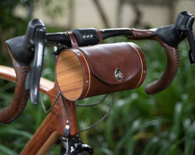 Leather Bicycle Handlebar Bag: Handcrafted Barrel Bag - Walnut Studiolo