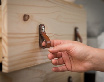 Leather Drawer Pull - The "Hawthorne (Small)" -  Handcrafted Leather Drawer Pulls and Cabinet Knobs