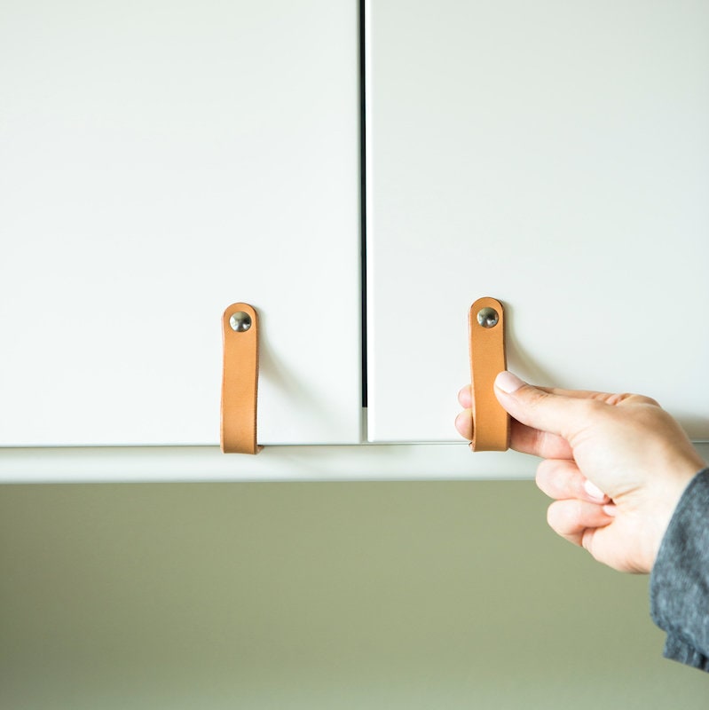 Leather Cabinet Handle: Handcrafted Drawer Pull, Modern Minimalist Design "The Lovejoy"