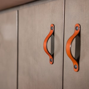 Leather Handle The Flanders 3 Sizes Handcrafted Leather Drawer Pulls and Cabinet Knobs image 6