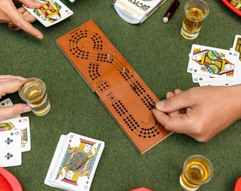 Deluxe Folding Travel Cribbage Board - Monograms Available - Personalized Leather Cribbage Board - Travel Game, Travel Gift