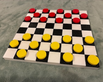 3D Printable Checkers Game STL  - Compact Travel Board & Pieces - Digital Download