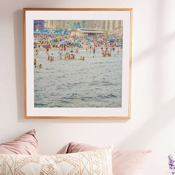 Beach Photography // Summer In the City // Crowded Beach at Coney Island Brooklyn // Large Scale Art Print // Large Living Room Art Print