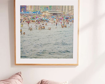 Beach Photography // Summer In the City // Crowded Beach at Coney Island Brooklyn // Large Scale Art Print // Large Living Room Art Print