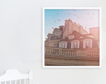 Nostalgic Paris Wall Art // Paris Bedroom Decor // Paris Architecture Print // French Decor Print Modern home// Large Print "Paris Rooftops"