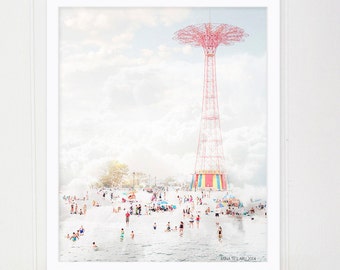 Large Beach Photography Oversize Art \\ Coney Island Photography \\ Beach Photography Brooklyn "Parachute Jump & Beach" // Large Wall Art