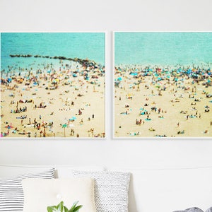 Large Fine Art Diptych Photography // Aerial Beach Photography for Modern Home // Coney Island Beach Diptych // SET OF TWO Beach Prints image 2