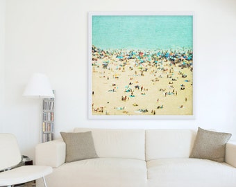 Large Oversize Art // Beach Photography // Aerial beach Photography // Turquoise Teal Print // Coney Island Beach // Beach People