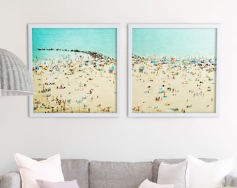 Large Beach Photography // Oversize Art // Beach Print // Aerial Photography // Beach People // Teal Prints // Large Beach Print Two Prints