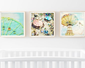 Modern Nursery Wall Art // Set of 3 Fine Art Prints for Kids Room // Nostalgic Carnival Photography // Nursery Art Set Kids Room Art Set