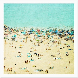 Large Oversize Art // Beach Photography // Aerial beach Photography // Turquoise Teal Print // Coney Island Beach // Beach People image 3