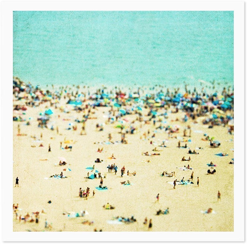 Large Oversize Art // Beach Photography // Aerial beach Photography // Turquoise Teal Print // Coney Island Beach // Beach People image 3