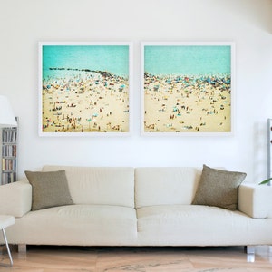 Large Fine Art Diptych Photography // Aerial Beach Photography for Modern Home // Coney Island Beach Diptych // SET OF TWO Beach Prints image 1
