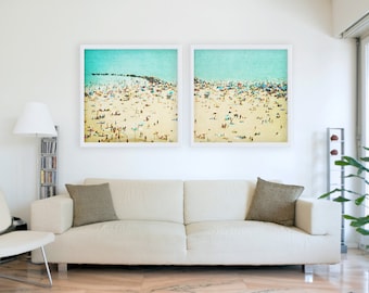 Large Fine Art Diptych Photography // Aerial Beach Photography for Modern Home // Coney Island Beach Diptych // SET OF TWO Beach Prints