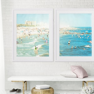 Oversize Art Large Beach Photography Diptych // Set of TWO Beach Prints // Large Scale Art for a modern home // Coney Island Peeps Dips image 1