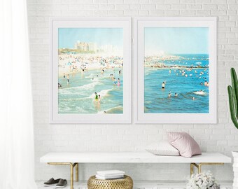 Oversize Art Large Beach Photography Diptych // Set of TWO Beach Prints // Large Scale Art for a modern home // Coney Island "Peeps Dips"