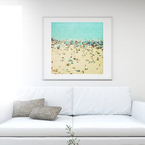 Large Oversize Art // Beach Photography // Aerial beach Photography // Turquoise Teal Print // Coney Island Beach // Beach People image 6