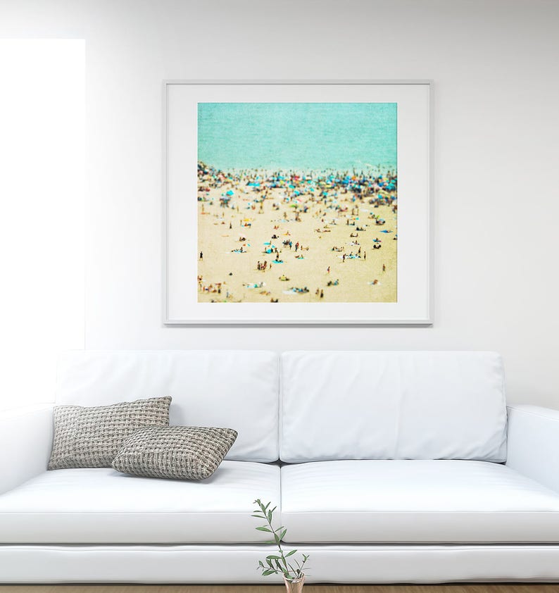 Large Oversize Art // Beach Photography // Aerial beach Photography // Turquoise Teal Print // Coney Island Beach // Beach People image 6