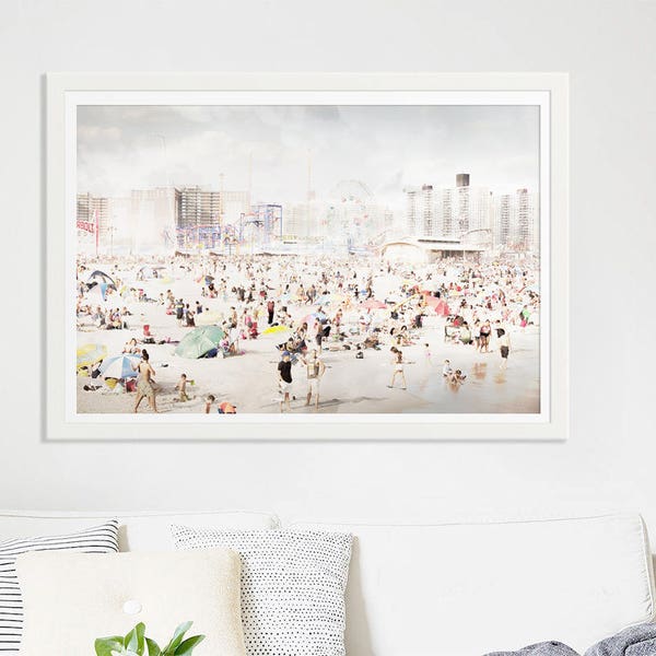 Coney Island Beach Photography //  Beach Photography Print // Crowded Beach People Brooklyn NY // Modern Home Wall Art Brooklyn Beach Print