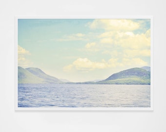 Lake George Print // Large Photography // Blues, Light Blues Navy Lake Print Living Room Wall Art // Oversize Art  "Greetings from Nowhere"