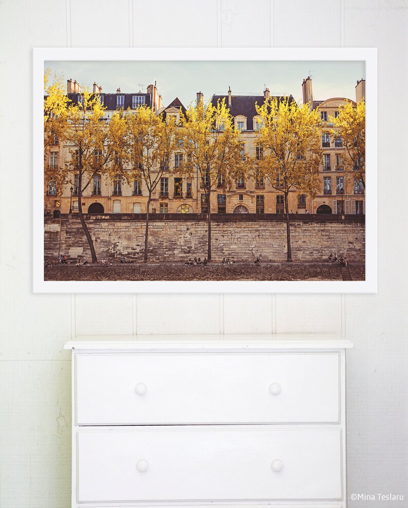 Autumn in Paris by the Seine // Paris Prints Bedroom Decor // French Decor for a modern home // Paris Wall Art Parisians on the Seine image 2