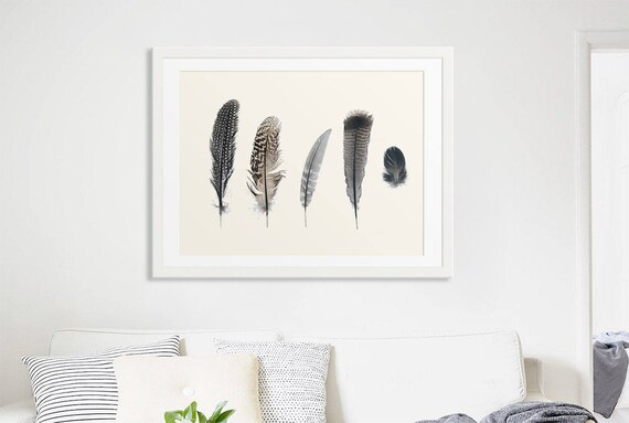 Large Feather Prints Large Feather Wall Art Large Etsy