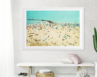 Large Beach Print // Large Scale Beach Photography // Aerial Beach Photography // Turquoise Teal Sand // Coney Island Beachscape